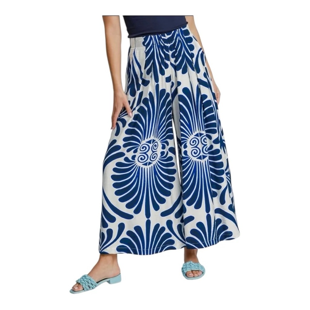 CALYPSO PALAZZO WIDE LEG PRINTED PANTS ( BLUE & WHITE ) - Picture 2 of 8